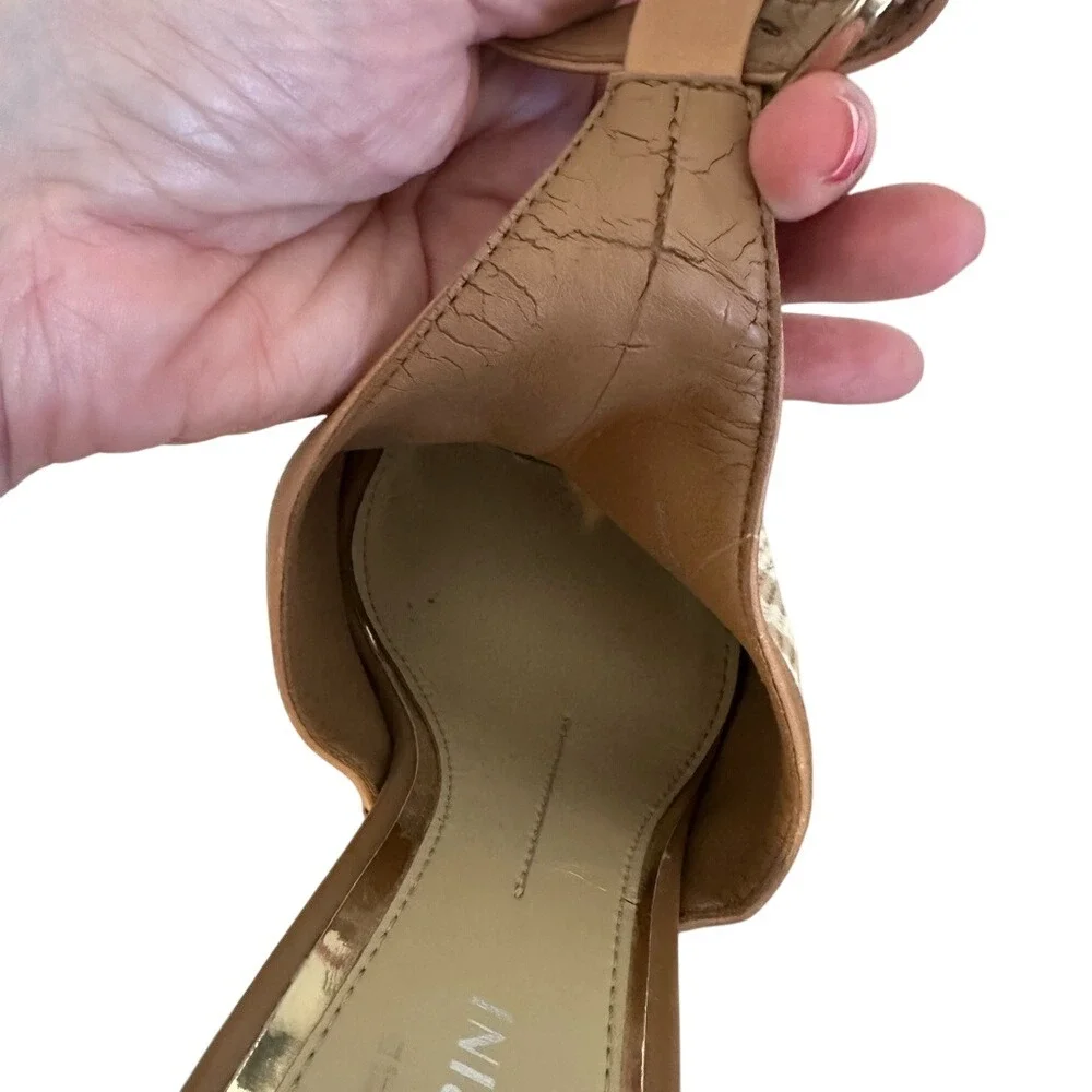 Gianni Bini Platform Heels Ankle Strap Peep‎ Toe Woven Tan Brown